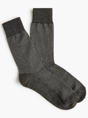 NWT J. Crew Men's Houndstooth Socks in Grey, OS